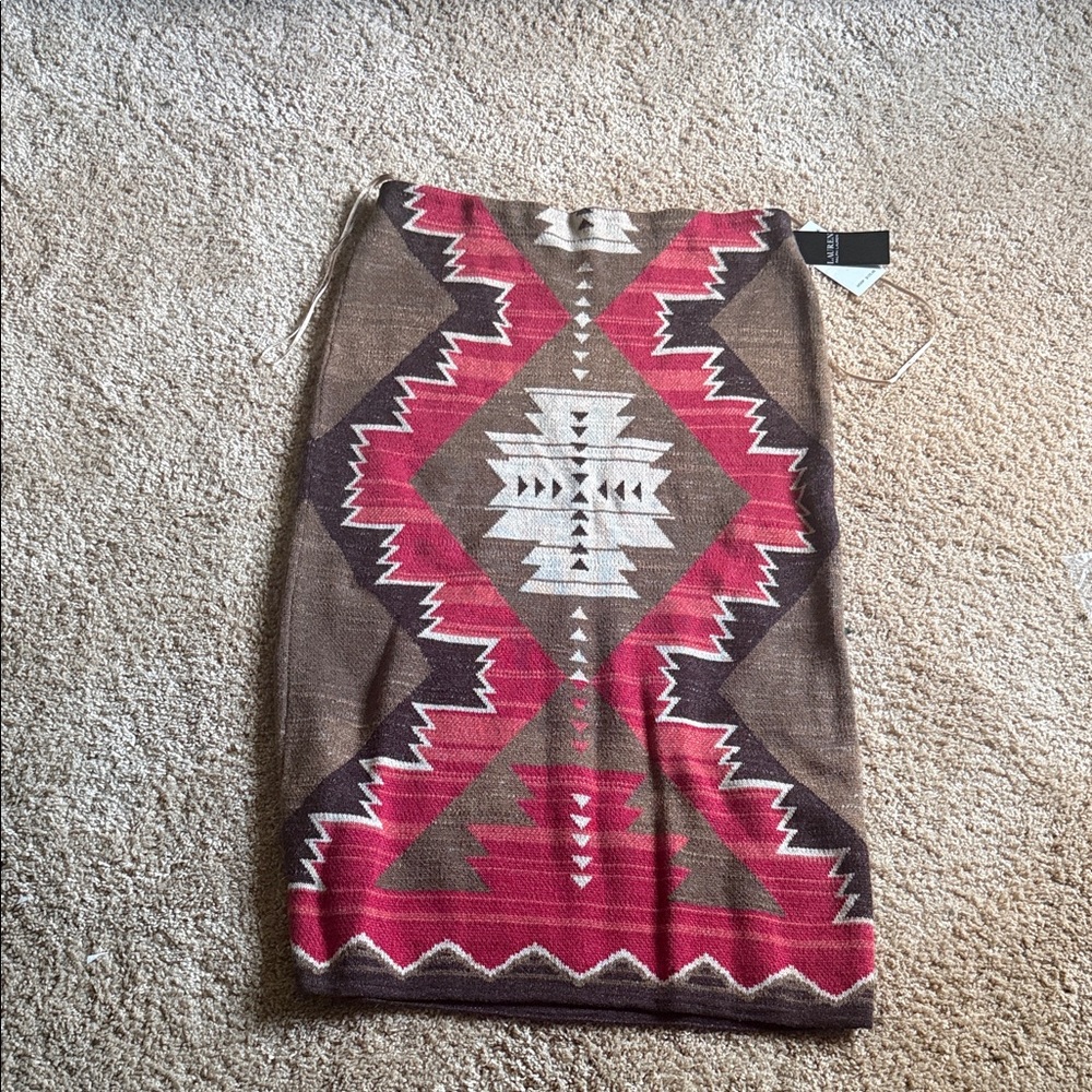 Ralph Lauren Aztec-Print Pencil Skirt in Brown, Pink and Cream